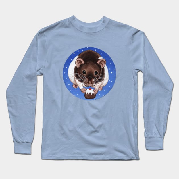 Hooded Rat Christmas Pudding Long Sleeve T-Shirt by WolfySilver